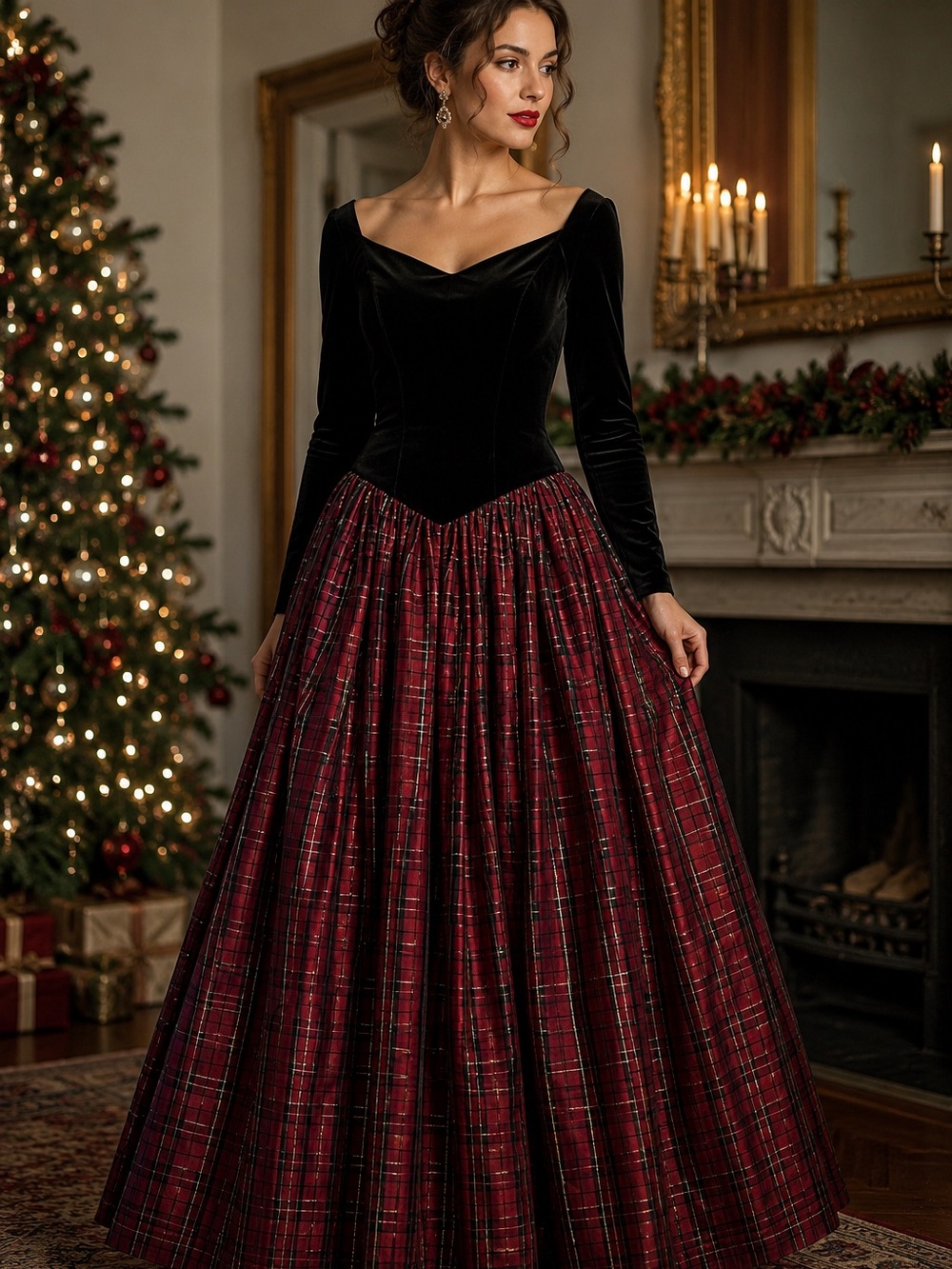 Vintage Scott McClintock Ball Gown Sz 10 Velvet Tartan Plaid Holiday Dress